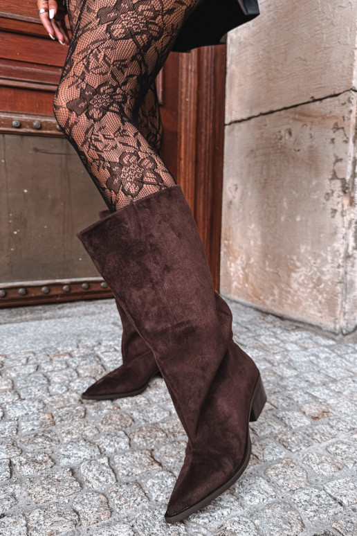 Bottines couleur chocolat à talons en daim synthétique Casella