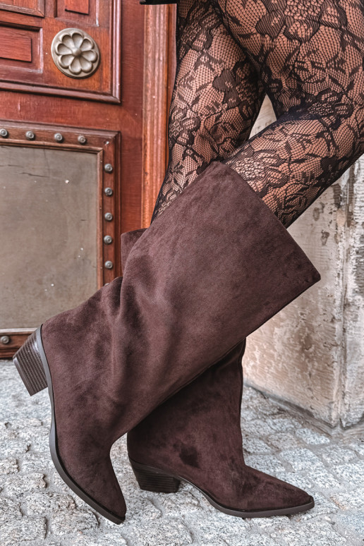 Bottines couleur chocolat à talons en daim synthétique Casella