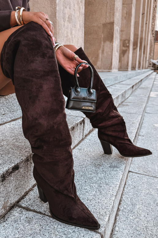 Bottes en chocolat à enfiler pour femmes avec talons Anica