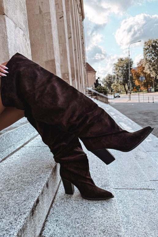 Bottes en chocolat à enfiler pour femmes avec talons Anica