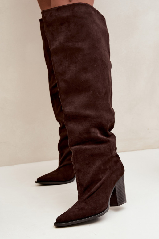 Bottes en chocolat à enfiler pour femmes avec talons Anica