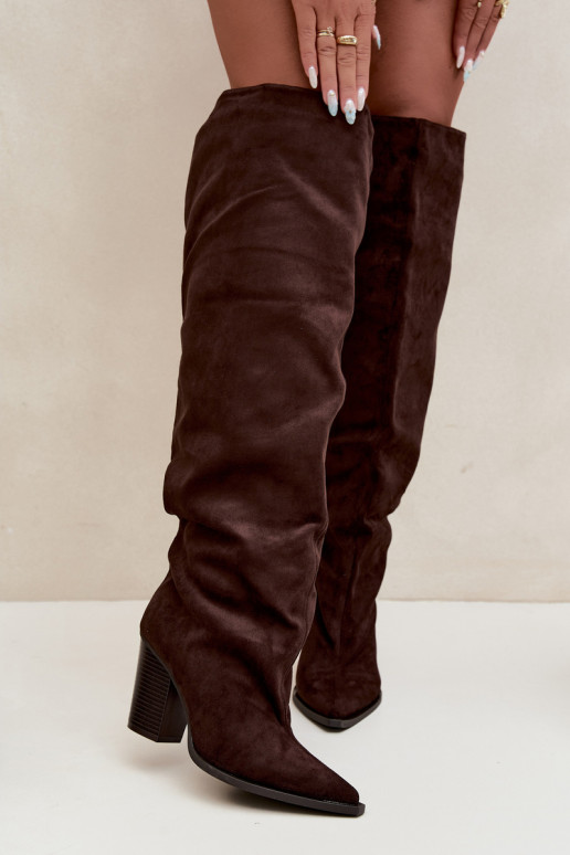 Bottes en chocolat à enfiler pour femmes avec talons Anica