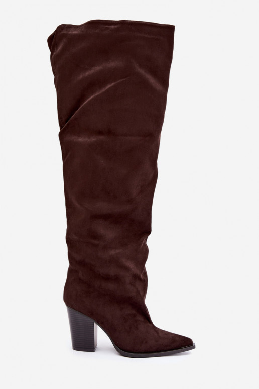 Bottes en chocolat à enfiler pour femmes avec talons Anica