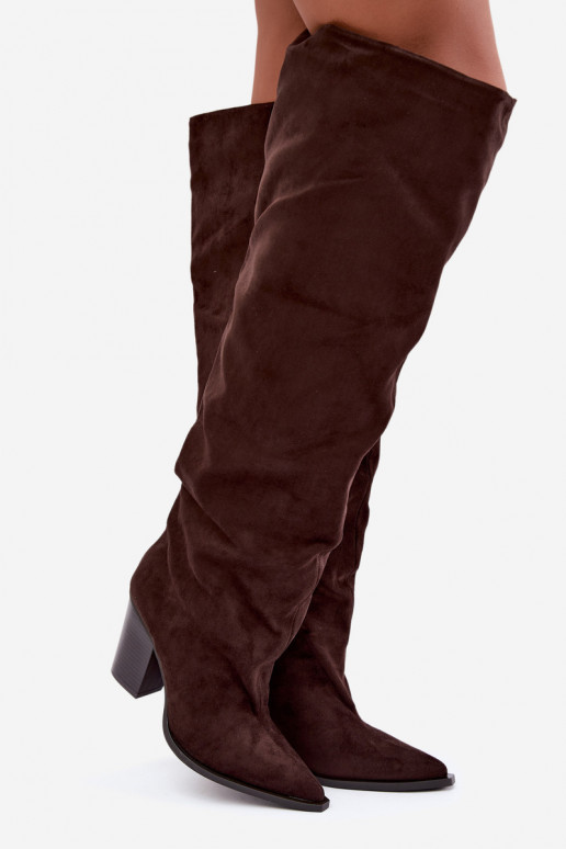 Bottes en chocolat à enfiler pour femmes avec talons Anica