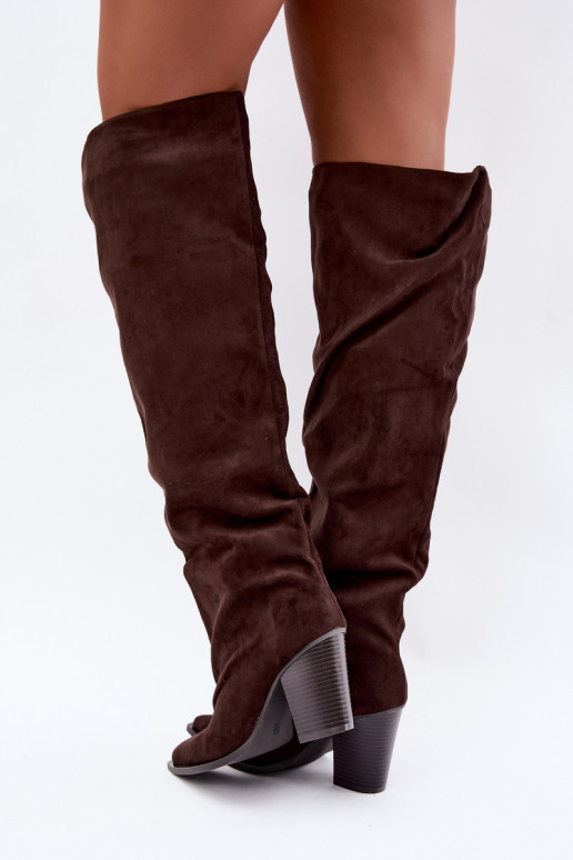 Bottes en chocolat à enfiler pour femmes avec talons Anica