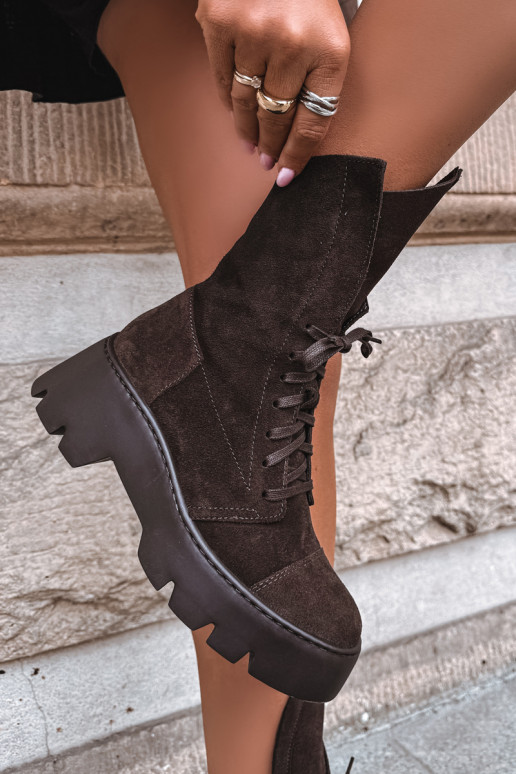 Bottines de travail pour femmes couleur marron foncé en daim synthétique Zazoo 976
