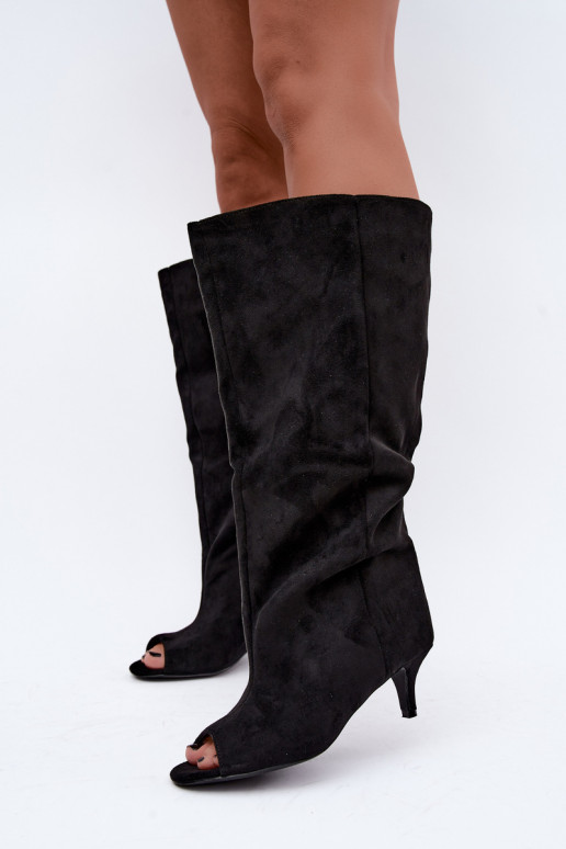 Bottes noires à bout ouvert sur un petit talon Velise
