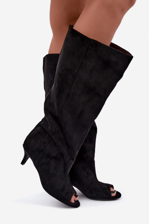 Bottes noires à bout ouvert sur un petit talon Velise