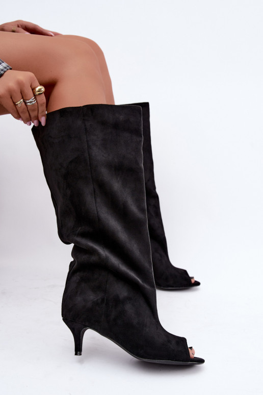 Bottes noires à bout ouvert sur un petit talon Velise