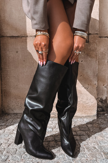 bottes hautes pour femmes à enfiler avec talons en noir Emeline