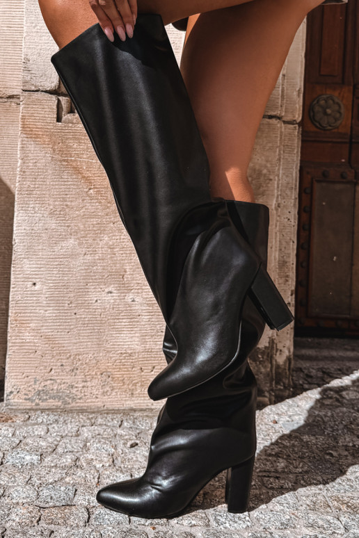 bottes hautes pour femmes à enfiler avec talons en noir Emeline