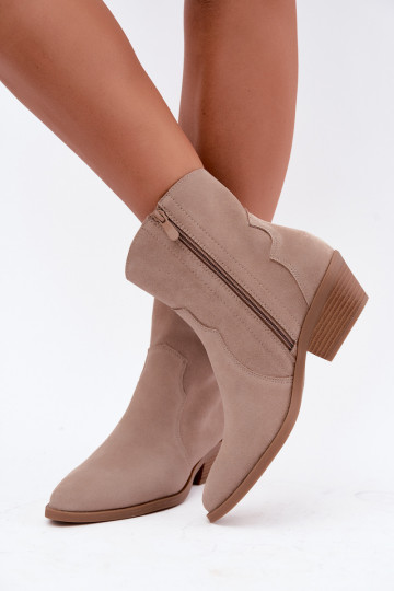 Bottes en faux daim de style cowboy avec talons couleur sable Daliae 2