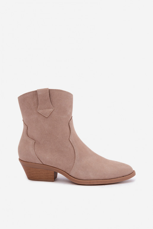 Bottes en faux daim de style cowboy avec talons couleur sable Daliae