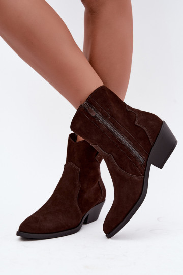 Bottes en faux daim de style cowboy avec talons couleur marron Daliae 2