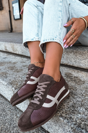 Baskets en simili daim couleur chocolat Zazoo N1402S2 2