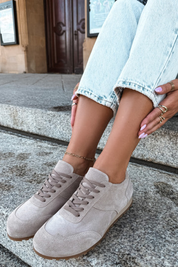 Baskets Barefoot en simili daim couleur sable Zazoo N1422 2