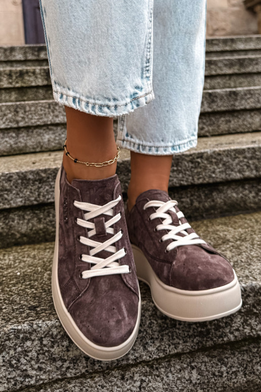 Baskets en daim synthétique avec plateforme Kobbo couleur chocolat