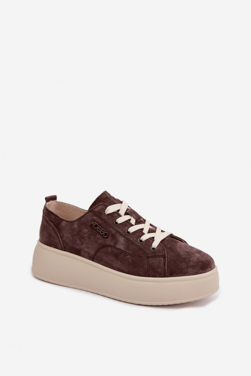Baskets en daim synthétique avec plateforme Kobbo couleur chocolat