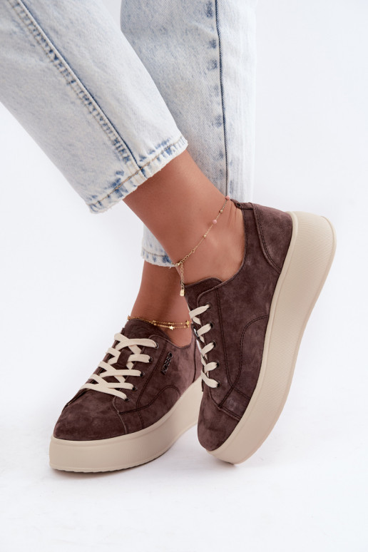Baskets en daim synthétique avec plateforme Kobbo couleur chocolat