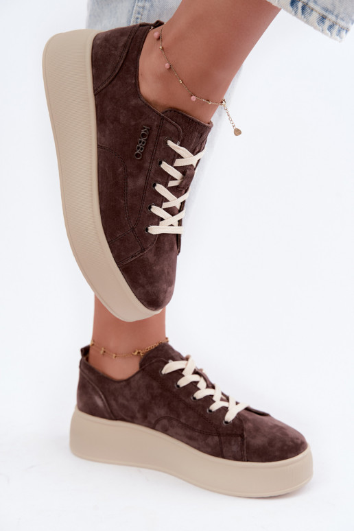 Baskets en daim synthétique avec plateforme Kobbo couleur chocolat