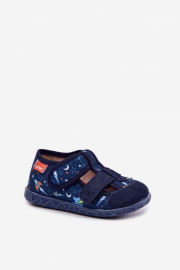 Chaussons pour enfants Milami avec fermetures auto-agrippantes et fusées en bleu marine Reathiana