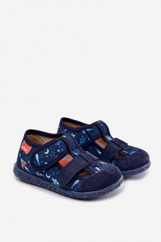 Chaussons pour enfants Milami avec fermetures auto-agrippantes et fusées en bleu marine Reathiana