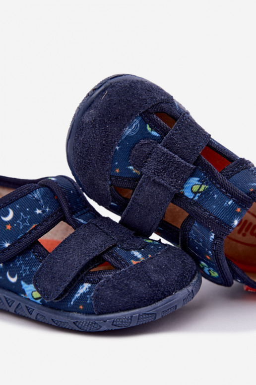 Chaussons pour enfants Milami avec fermetures auto-agrippantes et fusées en bleu marine Reathiana