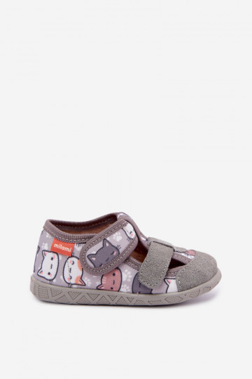 Chaussons pour enfants Milami avec fermetures auto-agrippantes et chats en gris Reathiana 2