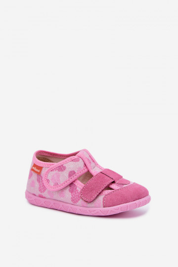 Chaussons pour enfants Milami avec fermetures auto-agrippantes et cœurs pailletés en rose Reathiana