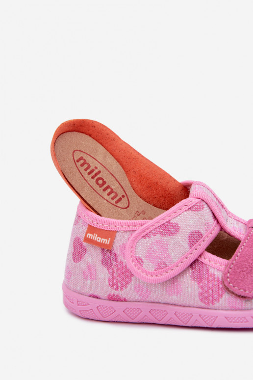 Chaussons pour enfants Milami avec fermetures auto-agrippantes et cœurs pailletés en rose Reathiana