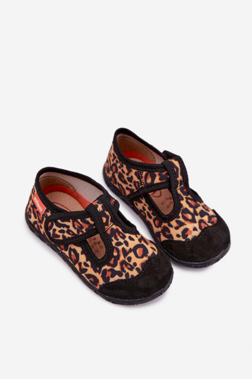Chaussons pour enfants Milami avec fermetures auto-agrippantes et motifs léopard en jaune et noir Jasimrra
