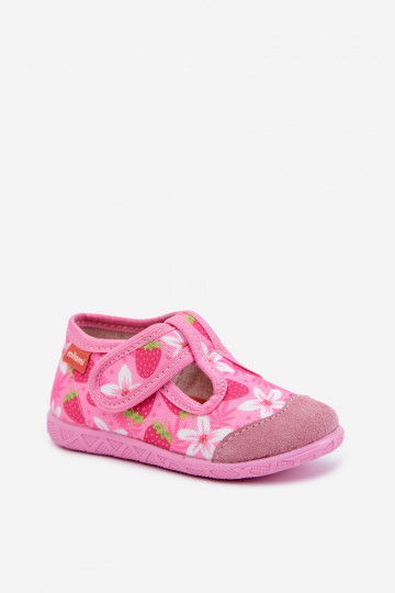 Chaussons pour enfants Milami avec fermetures auto-agrippantes et fraises et fleurs en rose Jasimrra