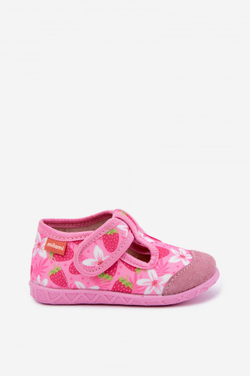 Chaussons pour enfants Milami avec fermetures auto-agrippantes et fraises et fleurs en rose Jasimrra 2