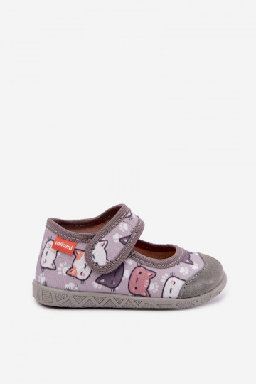 Chaussons pour enfants Milami avec fermetures auto-agrippantes et chats en gris Esnia 2