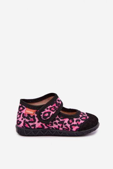 Chaussons pour enfants Milami avec fermetures auto-agrippantes et motifs léopard en rose et noir Esnia 2