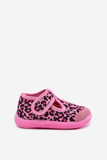 Chaussons élastiques pour enfants Milami avec fermetures auto-agrippantes et motifs léopard en rose Ambette 2