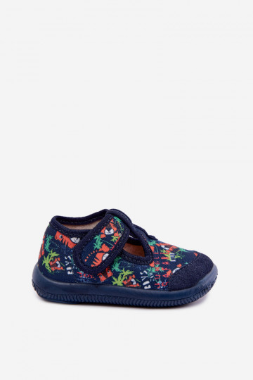 Chaussons élastiques pour enfants Milami avec fermetures auto-agrippantes et motifs de jungle en bleu marine Ambette 2