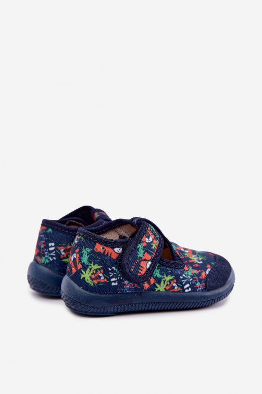 Chaussons élastiques pour enfants Milami avec fermetures auto-agrippantes et motifs de jungle en bleu marine Ambette