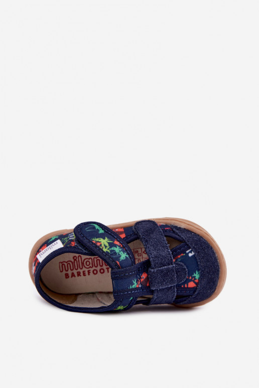 Chaussons pour enfants Barefoot Milami avec motifs de jungle en bleu marine Lumi