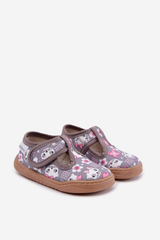 Chaussons pour enfants avec fermetures auto-agrippantes Milami gris Talirae