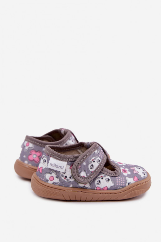 Chaussons pour enfants avec fermetures auto-agrippantes Milami gris Talirae