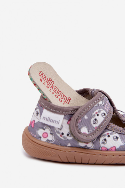 Chaussons pour enfants avec fermetures auto-agrippantes Milami gris Talirae