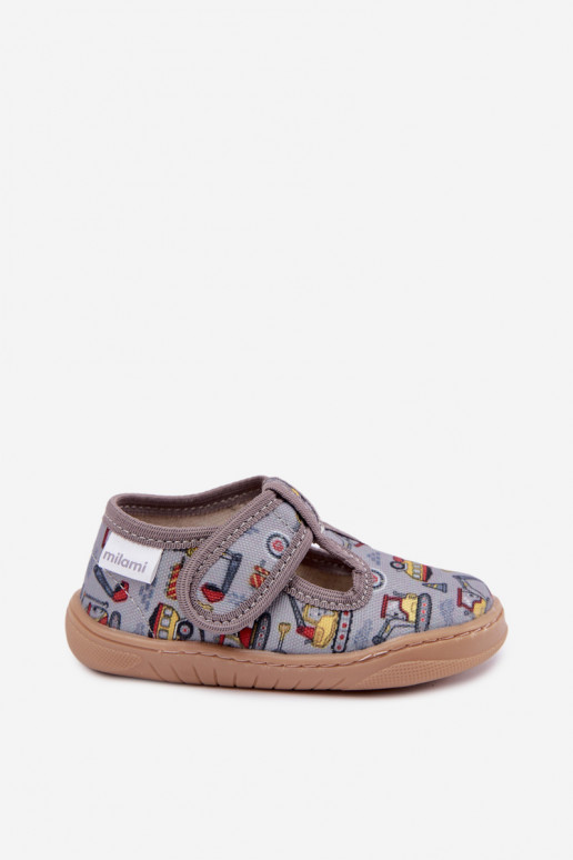 Chaussons pour enfants avec fermetures auto-agrippantes Milami gris Talirae