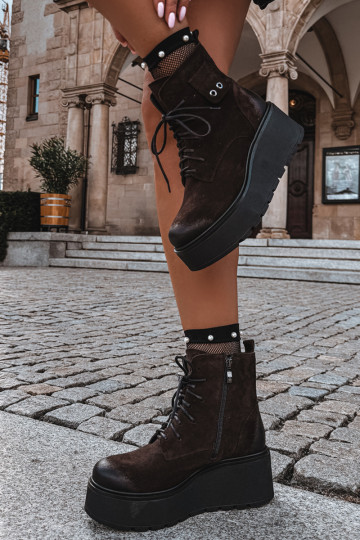 Zazoo 60499 bottines en faux daim pour femmes avec plateforme en couleur chocolat