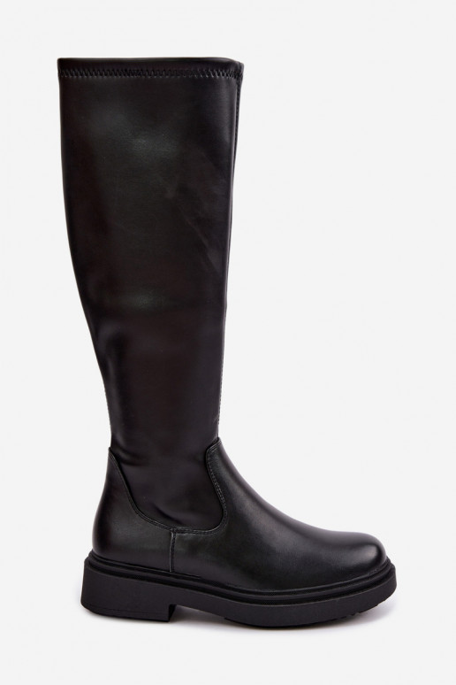 Bottes longues pour femmes chaudes avec larges talons Zazoo KZ-02 en couleur noire