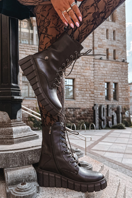 Bottines en cuir chaudes avec plateforme T.Sokolski AN Z26-160 en couleur chocolat