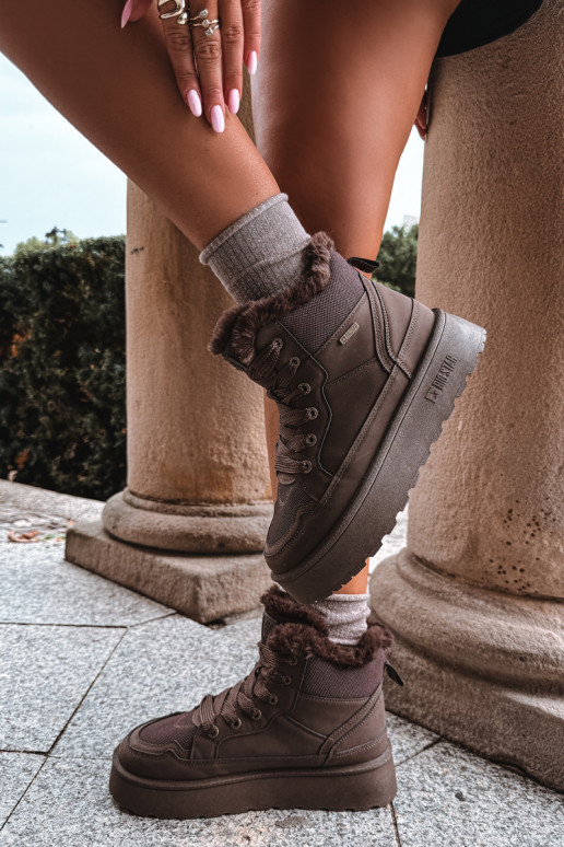 Bottes de neige pour femmes avec lacets et fourrure marron foncé Big Star