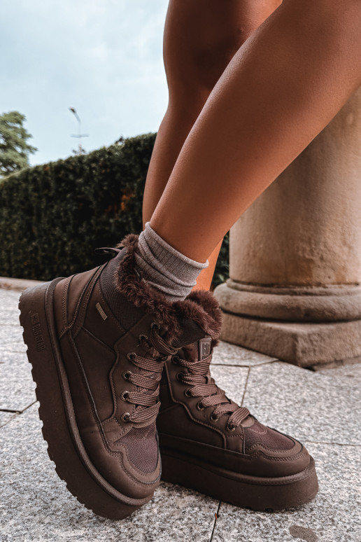 Bottes de neige pour femmes avec lacets et fourrure marron foncé Big Star