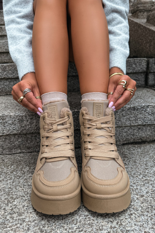 Bottes de neige pour femmes avec lacets et fourrure sable Big Star