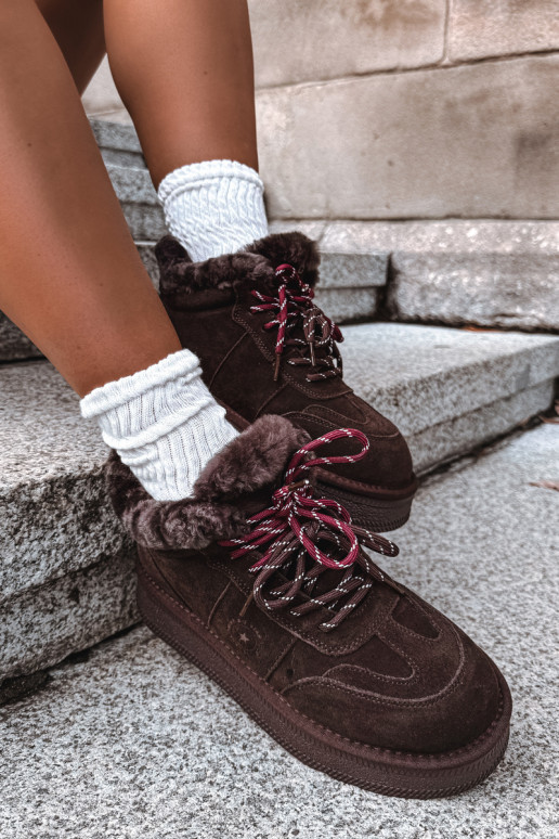 bottes de neige en daim synthétique pour femmes avec lacets Big Star UU274312 couleur chocolat
